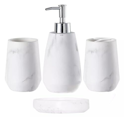 Genérico Set De Accesorios para Baño De 4 Piezas, Jabonera, Dispensador, Vaso y Porta Cepillos