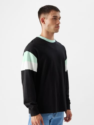 Image of The Souled Store Bluestone Men and Boys Oversize Fit Full Sleeve Colorblock Cotton Multicolor T-Shirt