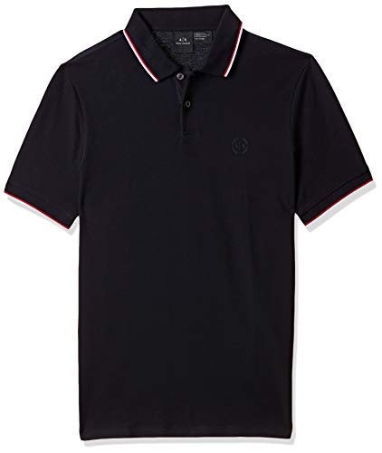 A|X Armani Exchange Men's Short Sleeve Jersey Knit Polo, Navy Blue, L