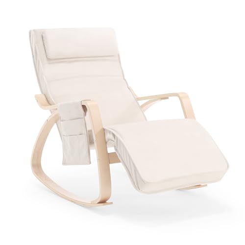 Image of UPHYB Velvet Indoor Rocking Chair with Adjustable Footrest, Upholstered Nursery Glider Chair with Solid Wood Base for Living Room, Nursery Room, Bedroom