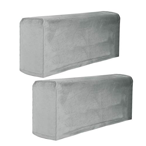Garneck 2 Pcs Tissu Extensible Accoudoir Couvre Anti-Dérapant Spandex Fauteuil Inclinable Canapé Accoudoir Protecteur Meubles Protecteur Fauteuil Housses Gris