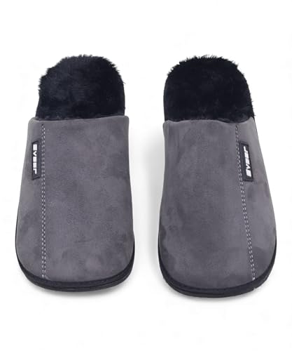 Image of SVAAR Men's Warm Winter Slippers, Cozy Fur Flip Flop Slip-On House Shoes, Indoor Bedroom Slides & Closed-Toe Home Clogs Sandals
