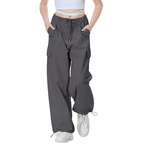 Image of Rolanko Parachute Pants for Girls Y2K Cargo Trousers with Pockets Harajuku Jogger Pants Kids 4-14 Years