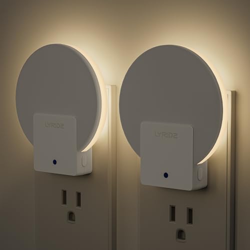 Lyridz センサーライト 室内 コンセント バックライト型 常夜灯 明暗センサー 明るさ調節可 足元灯 夜間常時点灯 ナイトライト 省エネ 玄関 廊下 段階 洗面台 電球色 (2個入り)