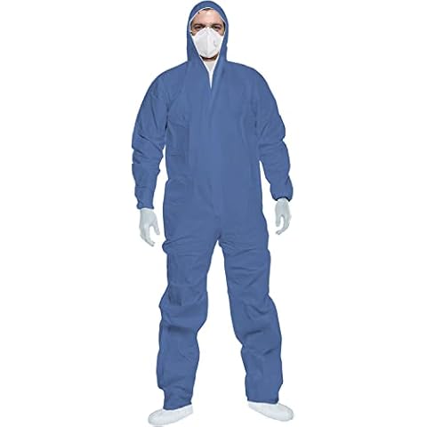 ACE CoverX Arbeits-Overall mit Kapuze - Einweg-Schutz-Anzug für die Arbeit - gegen Chemikalien & Partikel - Blau - L Cover