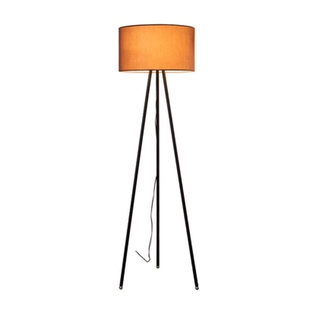 Lámpara de pie de tela marrón con soporte trípode decorativo para estancias de interior