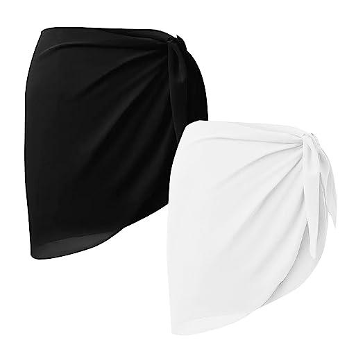 GWAWG 2 PCS Women Beach Wrap Short Sarongs Bikini Cover Up Chiffon Swimsuit Wrap Skirts for Swimwear