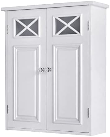 Elegant Home Fashions Dawson Removable Wooden Wall Cabinet with Cross Molding and 2 Doors, White