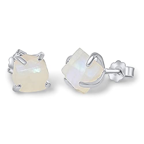 Natural raw moonstone stud earrings with...