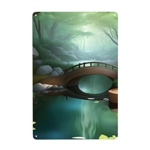 WHJDPP Cuadro decorativo de hojalata de pequeño puente en el este, 20,3 x 30,5 cm, hecho de hojalata, resistente al desgaste y duradero