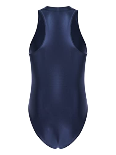 Hularka Mens Oil Shiny Sleeveless Bodysuit Stretchy Mock Neck Zipper Front Leotard Swimwear2