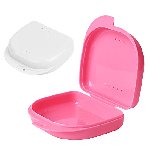Y-Kelin 2 PCS Retenedor de ortodoncia Contenedor Retenedor Caja de dentadura parcial (Rosa + blanco)
