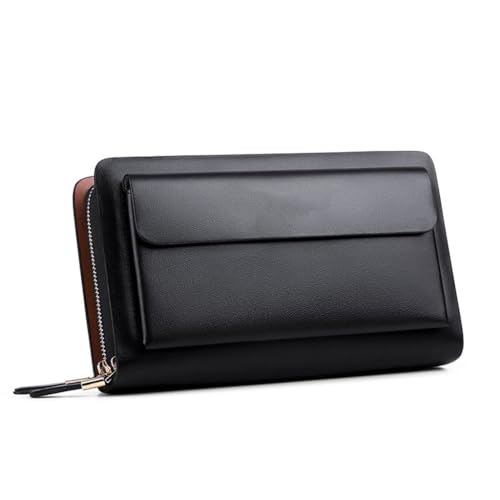 Wallet men's long genuine leather bag, large capacity grab bag, handbag, cowhide bag wallet(D)