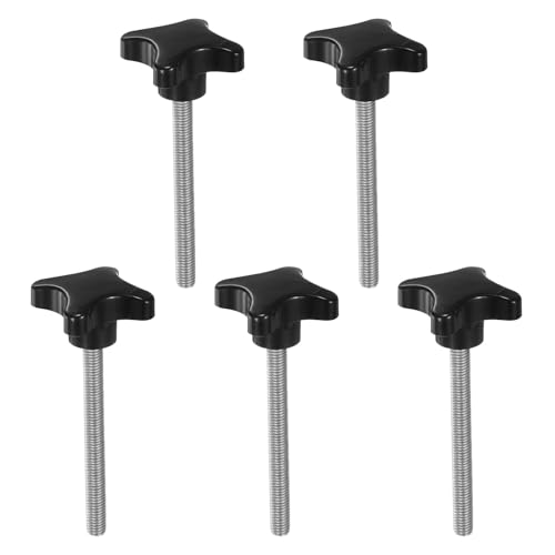 HARFINGTON 5pcs Star Clamping Knobs M10 x 100mm Metric Male Thread 60mm 4-Point Plastic Head Threaded Stud Knob Hand Tightening Thumb Screw Jig Handle, Black