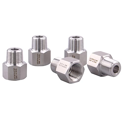 Image of Forged Reducer Adapter Fitting - Stainless Steel 304 Reducing Pipe Connector, 3 /8 inch NPT Female x 3 /8 inch NPT Male (pack of 5)