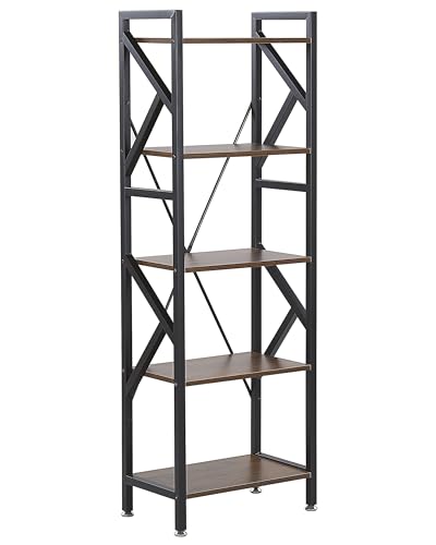 {Librerias de Madera para Libros Oscuras Librerias de Madera Librería madera oscura metal negro estructura de acero 5 niveles parte posterior abierta pies ajustables industrial Dale