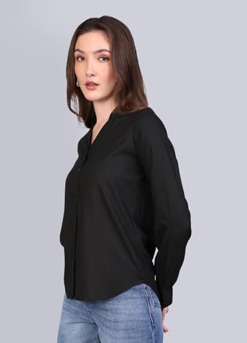 Image of Urbano Fashion Women's Modal Viscose Full Sleeve Regular Fit Casual Solid Shirt with Mandarin Collar
