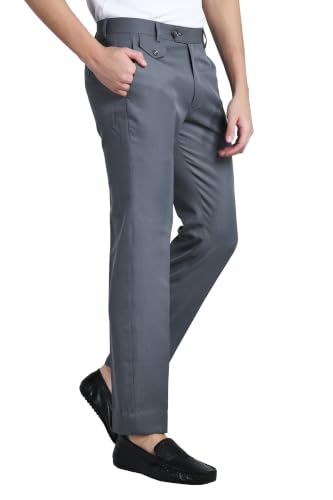 Image of Men's Formal Slim Fit Trousers | Premium Poly Viscose Blend Office Wear Flat Front Pants | Wrinkle Resistant Business Casual Pants | Length 41 Inches.