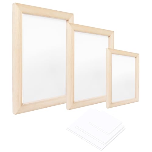 Ngdhkd 3Pcs Paper Making Frame Kit Wooden Paper Making Screen Kits Papermaking Mould with Mesh Reusable A4 A5 A6 Sizes for DIY Craft Projects Gifts for Handmade