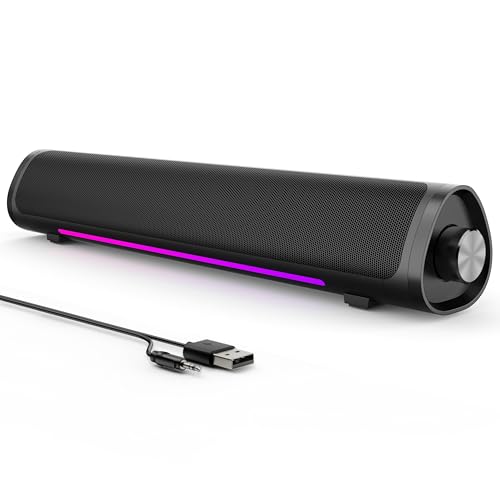 Auphyra Computer Speakers for Desktop PC, Gaming PC Sound Bar, Plug and Play - USB Power with 3.5mm Audio, RGB Gradient Lighting, One-knob Control, for Computers/Laptops/Monitors