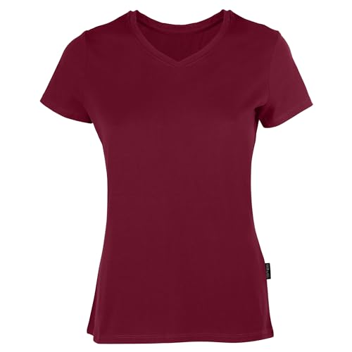 HRM T-Shirts Col en C Luxury pour Femmes, Bordeaux, Taille L I T-Shirt Premium Femme Col en V 100% Coton Bio I T-Shirt Basique Lavable en Machine à 60°C I...