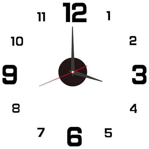 Reloj de Pared Grande Adhesivo de 40 cm DIY Reloj Cocina Pared,Estilo 3D Moderno con Números Adhesivos para Decoración de Salón,Cocina y Dormitorio,Reloj de Pared Pegatina,Negr