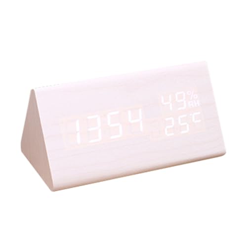 Smart Wood Alarm Clock with LED Display – Bedroom Digital Clock with Voice Control, Humidity and Temperature Sensor, Auto Brightness Adjustment, Big Numbers, Stylish Wooden Decor for Home Ofice Desk