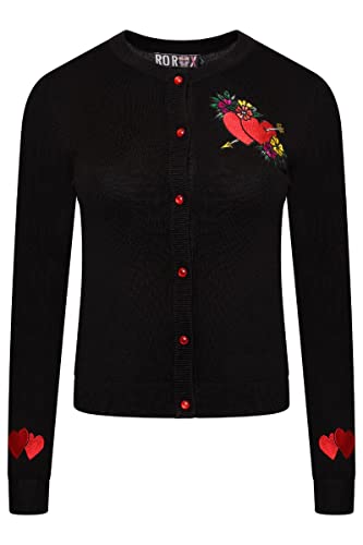 Ro Rox Heart Cardigan Leana Rockabilly Embroidery Knitted Long Sleeve