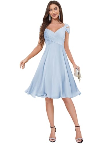 Short Bridesmaid Dresses Off The Shoulder Black Knee Length Ruched Chiffon Wedding Guest Party Dress