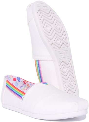Image of TOMS Women's Alpargata 3.0 Espadrille, White Canvas /Rainbow Webbing,7