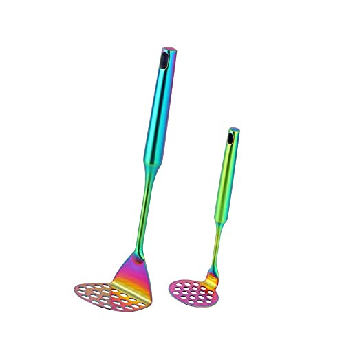 2 Pcs 18/8 Stainless Steel Potato Masher Color Me Food Masher Utensil Ricer Potato Masher With Anti-Scalding Handle Bean Avocado Vegetable Masher For Kitchen, Dishwasher Safe, Eco Friendly(Rainbow) #TOP23