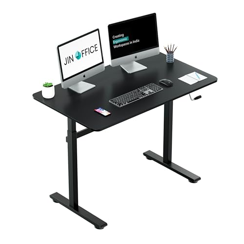 JIN OFFICE Steel Height Adjustable Desk Manual|Manual Sit Stand Desk With Hand Crank For Height Adjustment,Polished|Additional Crossbar For... - Image 4