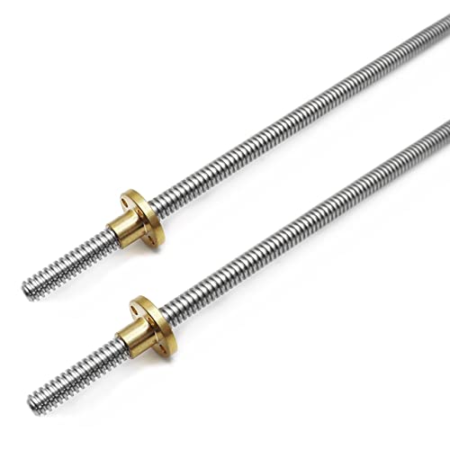 2pcs 500mm Tr8X4 Lead Screw with T8 Brass Nut for 3D Printer Machine Z Axis(Acme Thread, 2mm Pitch, 2 Start, 4mm Lead)