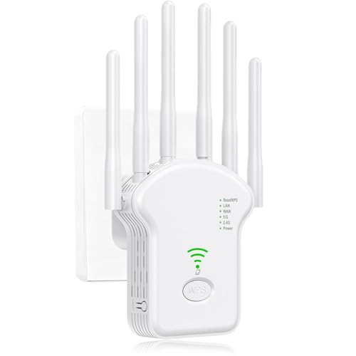 Repetidores WiFi,amplificadores de señal WiFi Amplificador 1200Mbps Doble Banda 5G/2.4G,6 Potentes Antenas Externas Fácil Instalación Acción Compatible con Todos Los Routers
