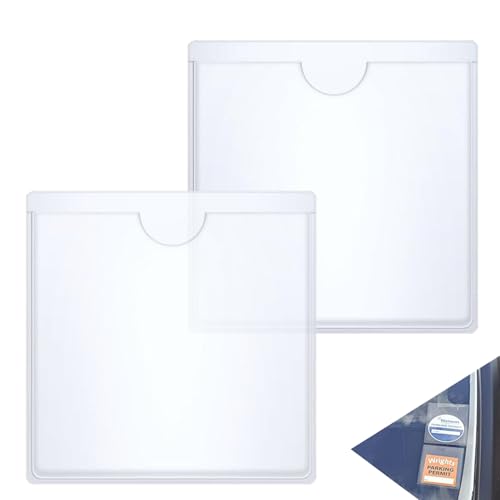 Plurvian Car Parking Permit Holder 2-Pack Clear Adhesive-Free Reusable Holders for Windscreen | Parking Pass Season Ticket Visitor Badge Display | Easy Insert/Remove | No Residue