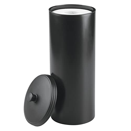 mDesign Plastic Floor Stand Toilet Paper Organizer with Cover, 3-Roll Space-Saving Tissue Storage for Bathroom, Fits Under Sink, Vanity, Shelf, in Cabinet, Corner - Hyde Collection - Black