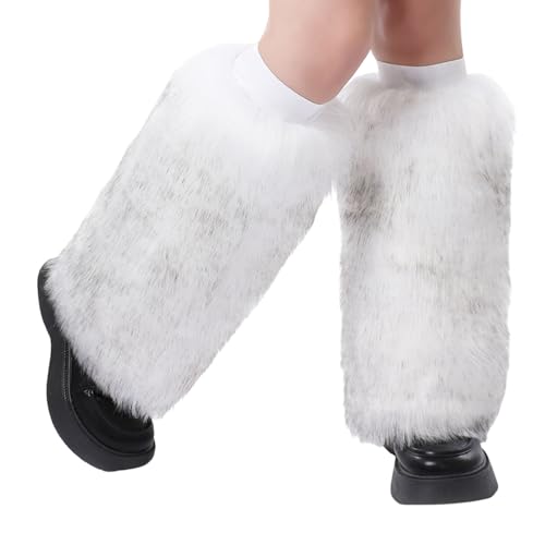 Calentadores de piernas esponjosos de carnaval en color beige talla única para invierno