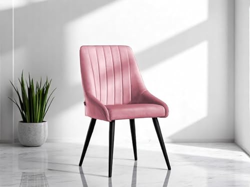 Image of Finch Fox Morris Velvet Dining Chair for Living Room, Bedroom, Home Office with Black Metal Legs in Pink Color