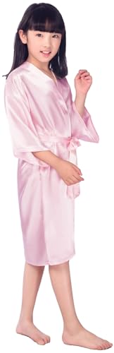 Girls Kid's Silky Satin Kimono Robes for Wedding Spa Birthday Party Gifts Solid Color Bathrobe4