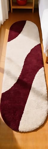 Image of Fluffy Silky Micro Fiber Polyster Carpet /Runner for Bedroom, Study Room, Playing Room, Guest Room ETC. 4x6 feet Feet, (Wine and Ivory new Laher)