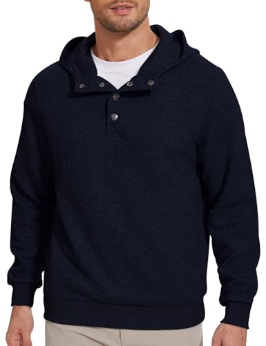 Men's Hoodie Sweatshirt Plaid Jacquard Long Sleeve Pullover Casual Waffle Fashion Hooded Sweatshirts Sweaters