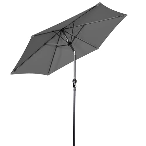 Angel Living Sonnenschirm 250cm mit Kurbel und Neigbar Gartenschirm Marktschirm Terrassenschirm Taupe Rund Sonneschirm Sonnenschutz aus Polyester UV50+ (Grau)