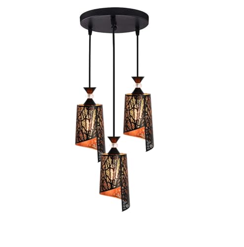 Image of Groeien 3-Light Industrial Black Finish Metal Crystal Hanging Pendant Ceiling Lamp Fixture | Chandelier for Home, Indoor, Outdoor,Living Room, Bedroom(Bulb not Included)(3-Set)
