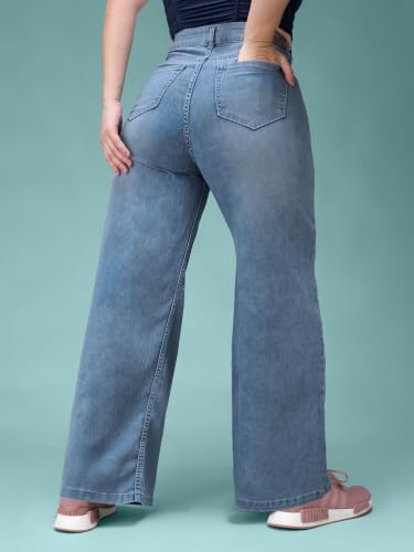 Image of Miss Chase A+ Women's Wide-Leg High Rise Regular-Length Stretchable Denim Jeans