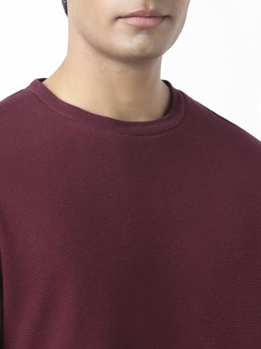 Image of Urbano Fashion Men's Textured Round Neck Oversized Full Sleeve Cotton T-Shirt