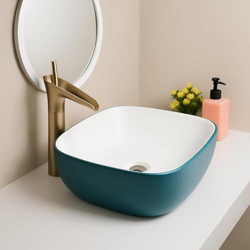 Image of Ceramic Table Top Wash Basin with Slim Rim Design, Premium White Vessel Sink for Bathroom & Vanity Counter, Modern Countertop Basin, 18 x 13 x 5.5 Inch