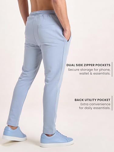 Image of Clans & Hans Men's 100% Pure Cotton Regular Fit Mid Rise Track Pant with Zipper Side Pockets and Back Pocket | Casual Gym Jogging Lounge Wear