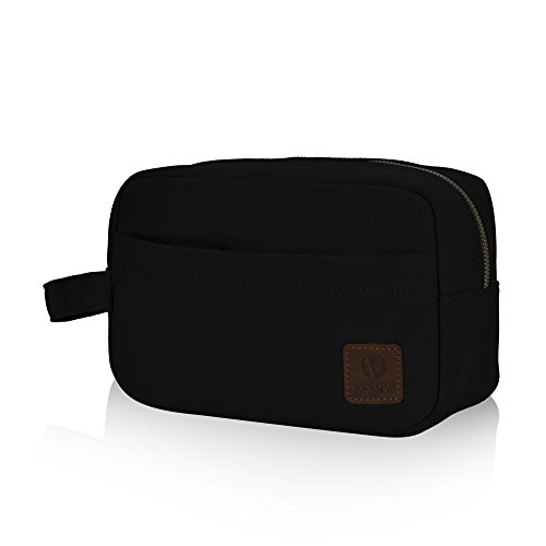 Veegul Canvas Dopp Kits Travel Accessories Bag with Soft Lining Black