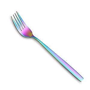 Rainbow Dinner Forks 4 Pieces, Homquen Sturdy Stainless Steel 7.8″ Modern Design Forks Set, Colorful Titanium Plating Table Fork, Salad Fork With Smooth Edge Dishwasher Safe