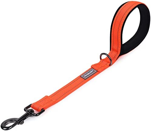 VIVAGLORY Short Dog Lead with Padded Handle, Heavy Duty Reflective Double Webbing Nylon Dog Lead Training Leash for Medium Large Dogs, 46cm Length 2.5cm Width, Black